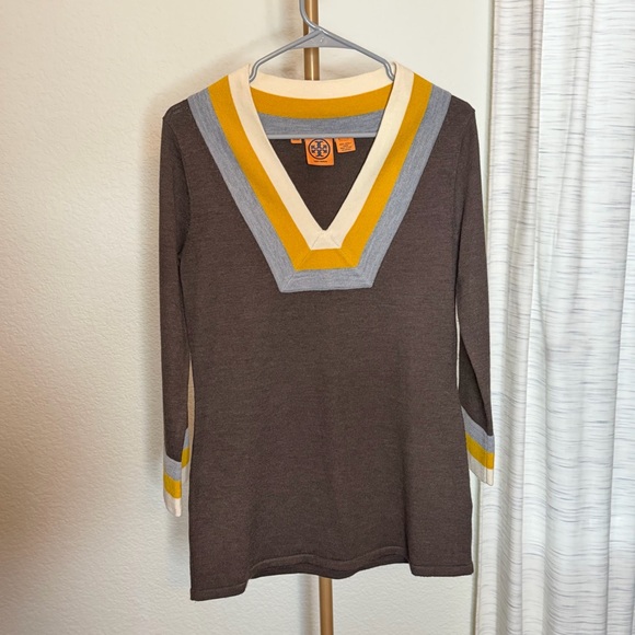 Tory Burch Women’s Brown Striped Wool Sweater Tunic - Picture 1 of 4